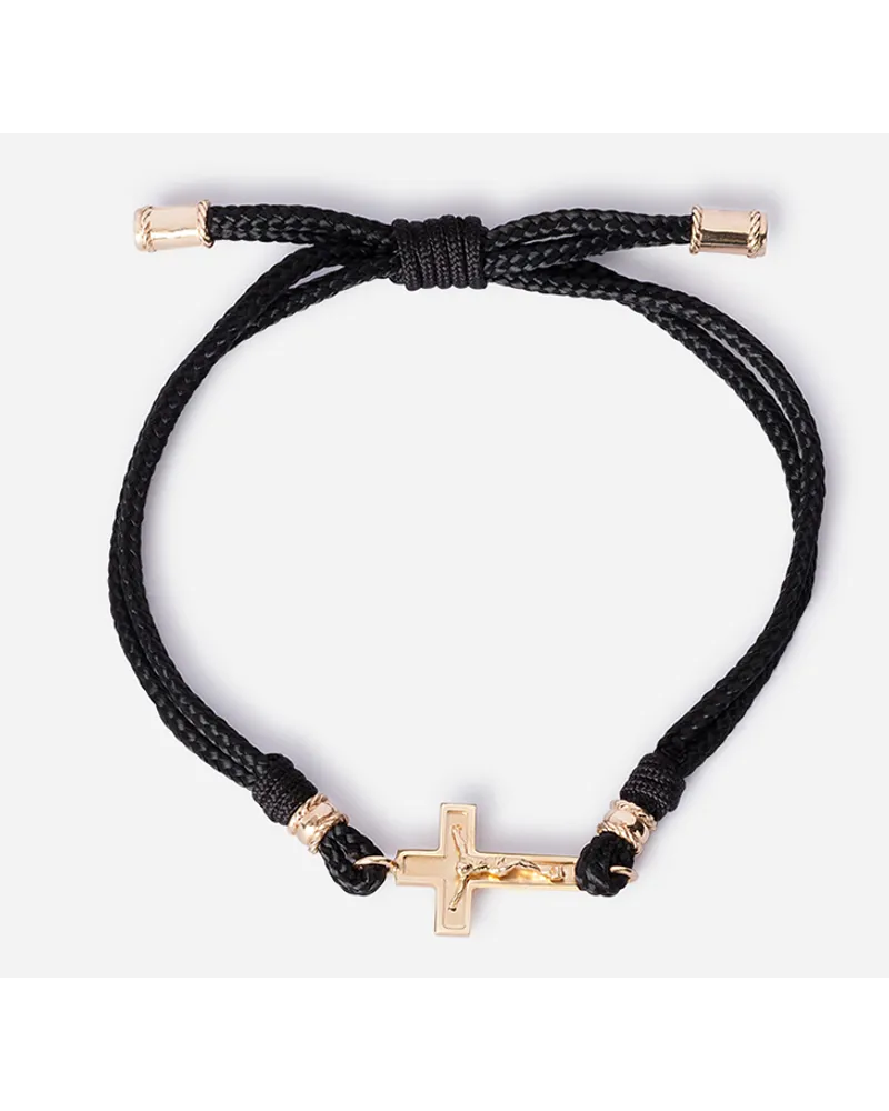 Dolce & Gabbana Fabric Sicily Bracelet With Yellow Gold Cross - Uomo Bracciali Oro Oro