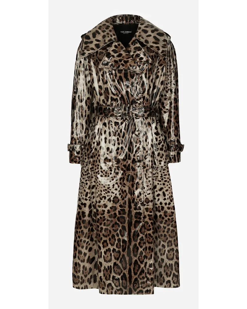 Dolce & Gabbana Trench In Raso Spalmato Stampa Leo - Donna Cappotti E Giubbotti Stampa Animalier Leo