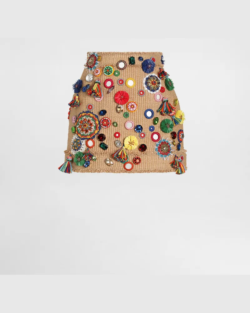 Dolce & Gabbana Minigonna In Rafia Con Applicazioni - Donna Gonne Multicolore Multicolore