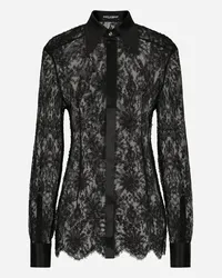 Dolce & Gabbana Camicia In Pizzo Chantilly Con Dettagli In Raso - Donna Camicie E Top Nero Pizzo Nero