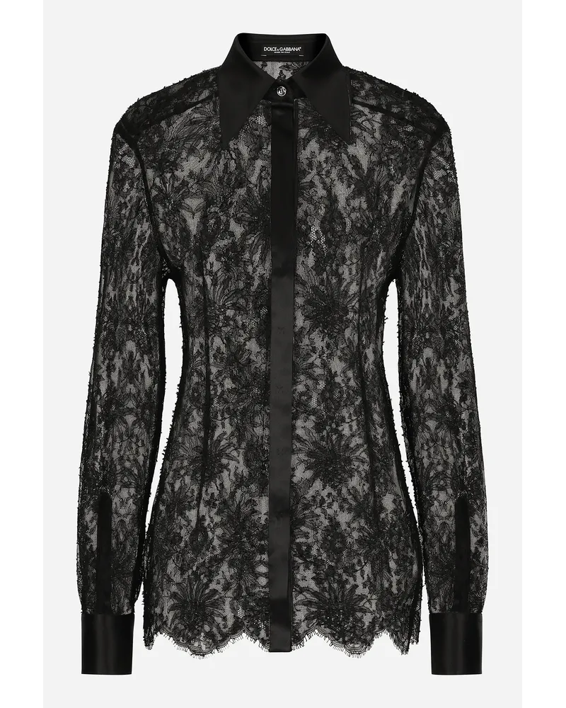 Dolce & Gabbana Camicia In Pizzo Chantilly Con Dettagli In Raso - Donna Camicie E Top Nero Pizzo Nero