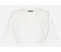 Top In Ciniglia Con Logo - Donna T-shirts E Felpe Bianco Cotone