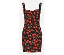 Short Cherry-print Charmeuse Dress - Donna Abiti Multicolore Seta