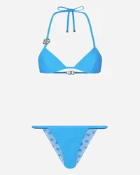 Dolce & Gabbana Triangle Bikini With Dg Logo - Donna Beachwear Turchese Jersey Turchese