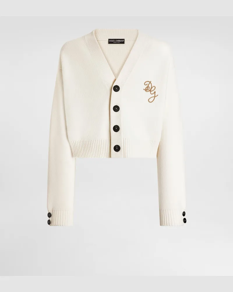 Dolce & Gabbana Cardigan In Lana Vergine Con Logo - Uomo Maglieria Bianco Bianco
