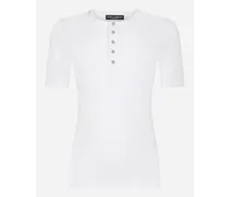 T-shirt Serafino In Cotone A Costine - Uomo T-shirts E Polo Bianco Cotone