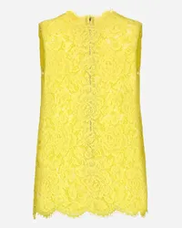 Dolce & Gabbana Top In Pizzo Cordonetto Floreale Logato - Donna Camicie E Top Giallo Giallo