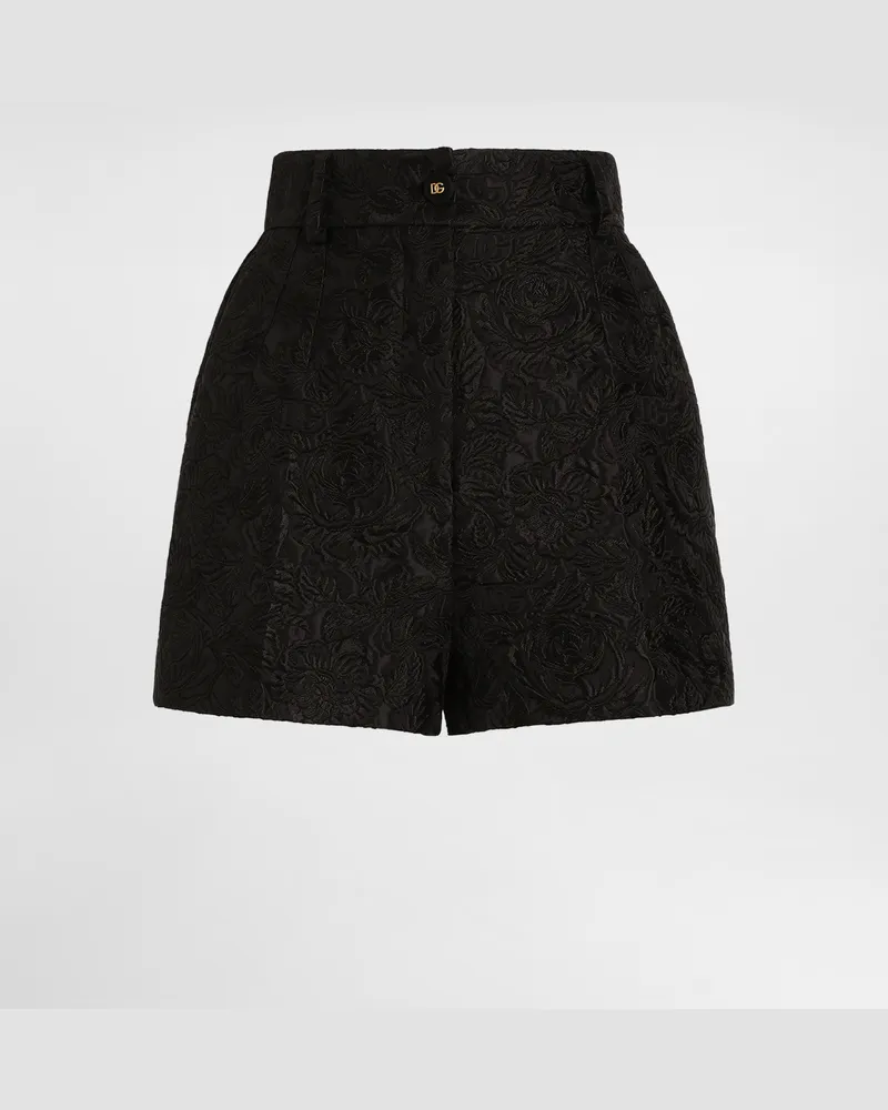 Dolce & Gabbana Shorts In Jacquard Floreale Matelassé Con Logo Dg - Donna Pantaloni E Shorts Nero Nero