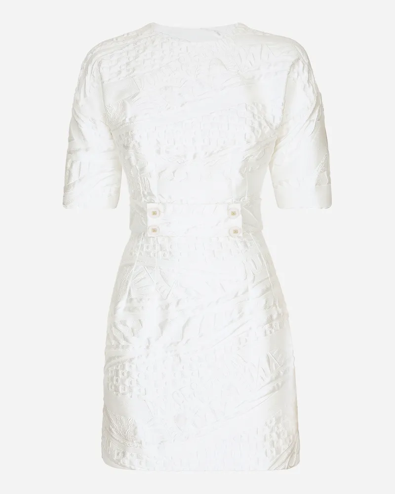 Dolce & Gabbana Abito Corto In Broccato Con Cinturina - Donna Abiti Bianco Tessuto Bianco