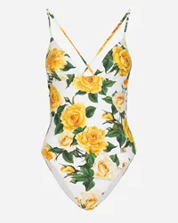 Dolce & Gabbana Costume Intero Scollato Stampa Rose Gialle - Donna Beachwear Stampa Stampa