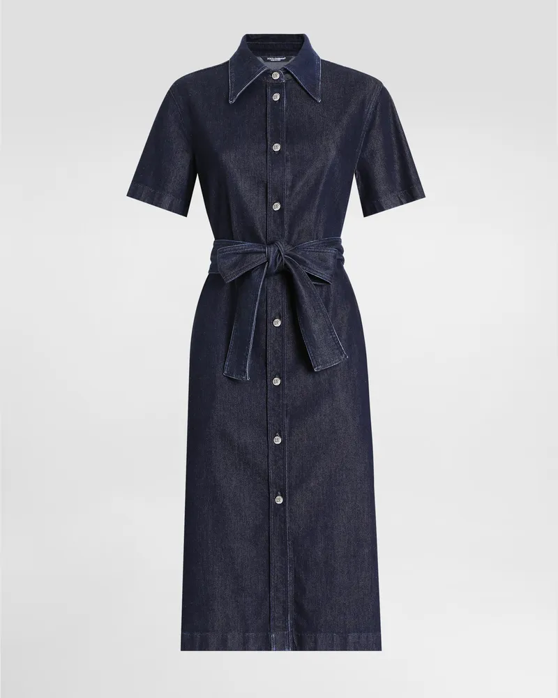 Dolce & Gabbana Abito Chemisier In Denim Di Seta - Donna Denim Multicolore Variante