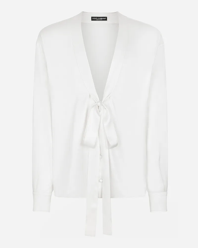 Dolce & Gabbana Camicia In Seta Con Dettaglio Fiocco - Uomo Camicie Bianco Seta Bianco