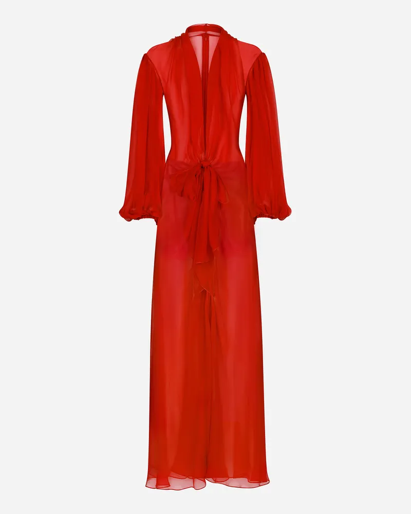 Dolce & Gabbana Abito Lungo In Chiffon Di Seta Con Fiocco - Donna Abiti Bordeaux Seta Bordeaux