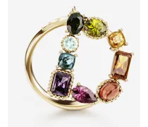Rainbow Alphabet D Ring In Yellow Gold With Multicolor Fine Gems - Donna Anelli Oro
