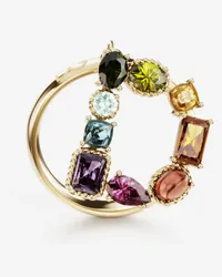 Dolce & Gabbana Rainbow Alphabet D Ring In Yellow Gold With Multicolor Fine Gems - Donna Anelli Oro Oro