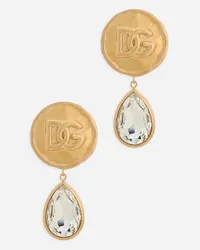 Dolce & Gabbana Orecchini Con Moneta Logo E Pendenti Strass - Donna Bijoux Oro Metallo Oro