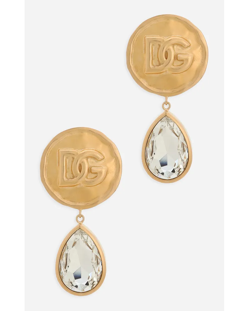 Dolce & Gabbana Orecchini Con Moneta Logo E Pendenti Strass - Donna Bijoux Oro Metallo Oro