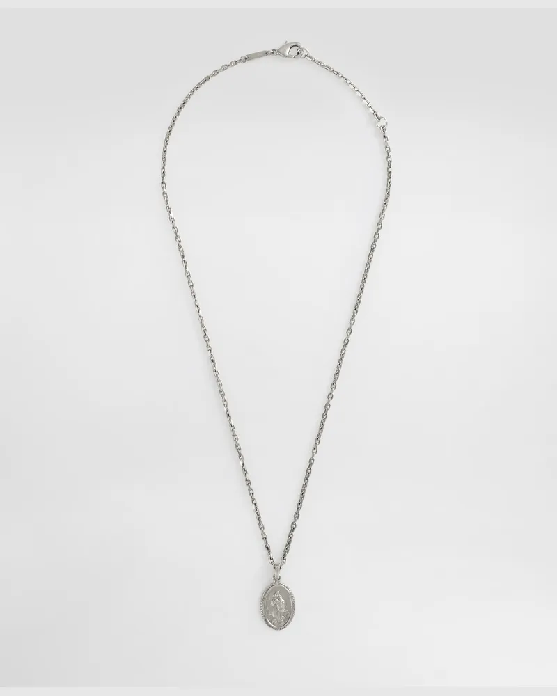Dolce & Gabbana Collana In Metallo Medaglietta Incisa - Uomo Bijoux Argento Metallo Argento