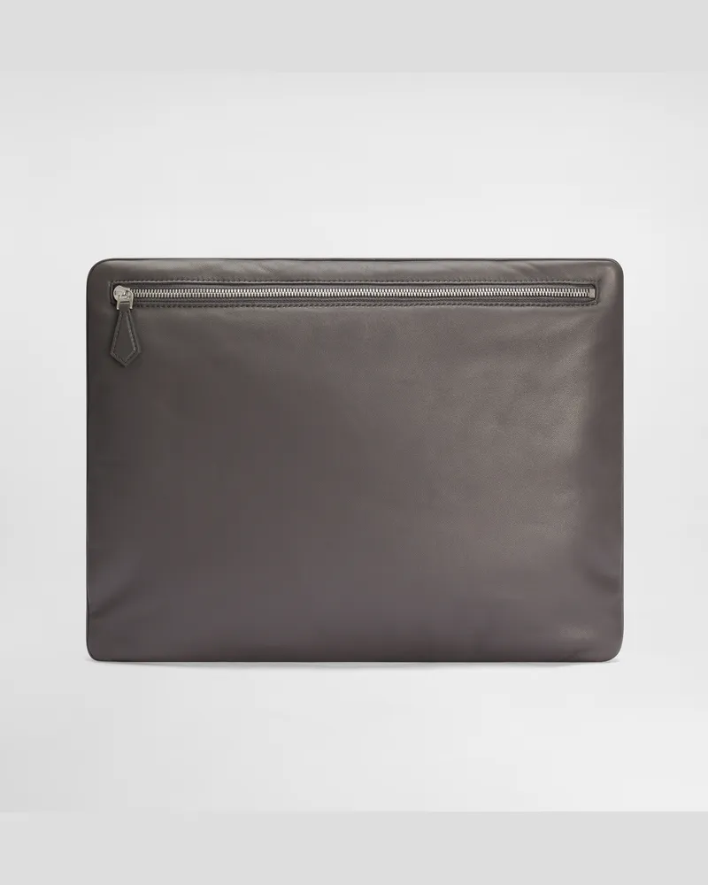 Dolce & Gabbana Pouch In Pelle Di Vitello Nappata - Uomo Portadocumenti E Clutch Grigio Pelle Grigio