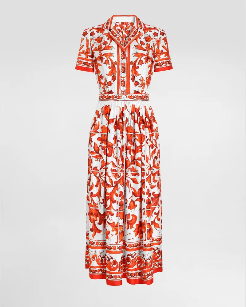 Dolce & Gabbana Abito In Twill Stampa Maiolica - Donna Abiti Multicolore Variante