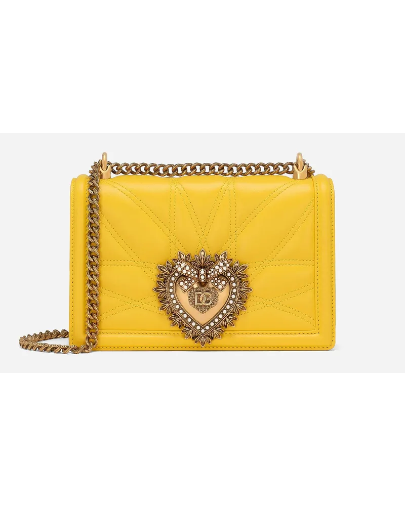 Dolce & Gabbana Borsa Devotion Media In Nappa Matelassé - Donna Borse A Spalla E Tracolla Giallo Pelle Sole