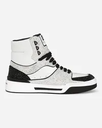 Dolce & Gabbana Sneaker New Roma High Top In Pelle Di Vitello Con Termostrass - Uomo Sneaker Nero Pelle Bianco