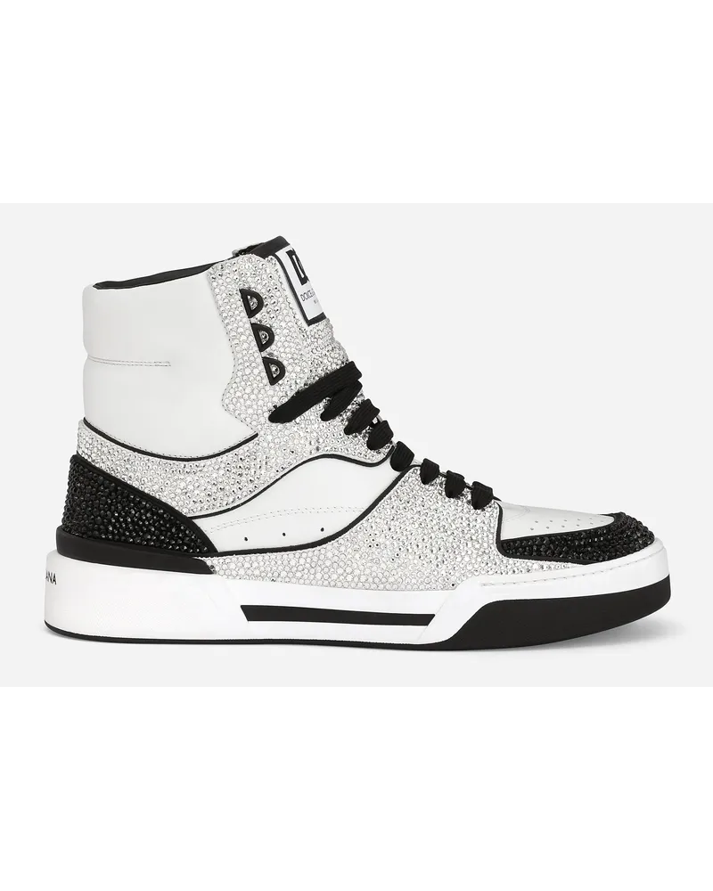 Dolce & Gabbana Sneaker New Roma High Top In Pelle Di Vitello Con Termostrass - Uomo Sneaker Nero Pelle Bianco