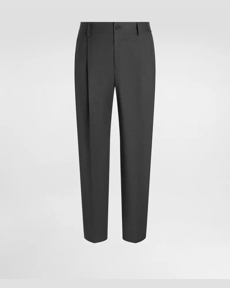 Dolce & Gabbana Pantaloni In Lana Con Doppia Pince - Uomo Pantaloni E Shorts Grigio Melange