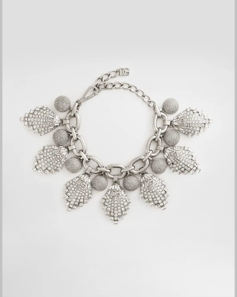 Dolce & Gabbana Maxi Collana Con Catena E Decori In Strass E Logo Dg - Donna Bijoux Argento Metallo Argento