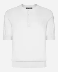 Dolce & Gabbana Maglia Serafino In Seta Con Ricamo Logo - Uomo Maglieria Bianco Bianco