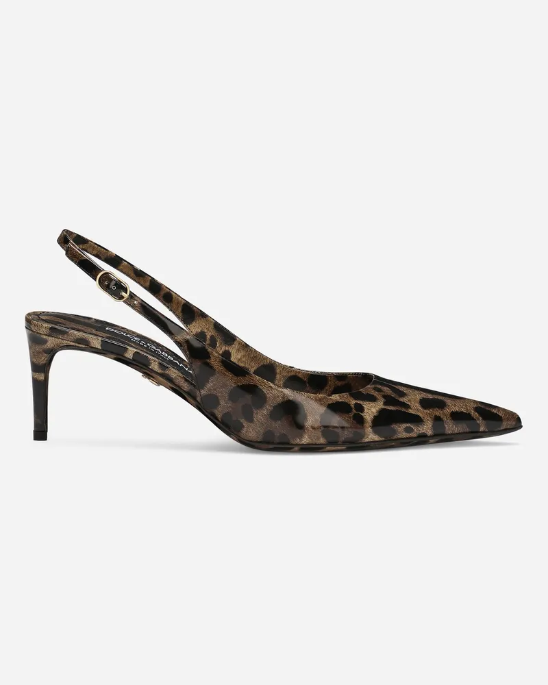 Dolce & Gabbana Sling Back In Pelle Di Vitello Lucida Stampata - Donna Décolleté E Slingback Stampa Animalier Pelle Leo
