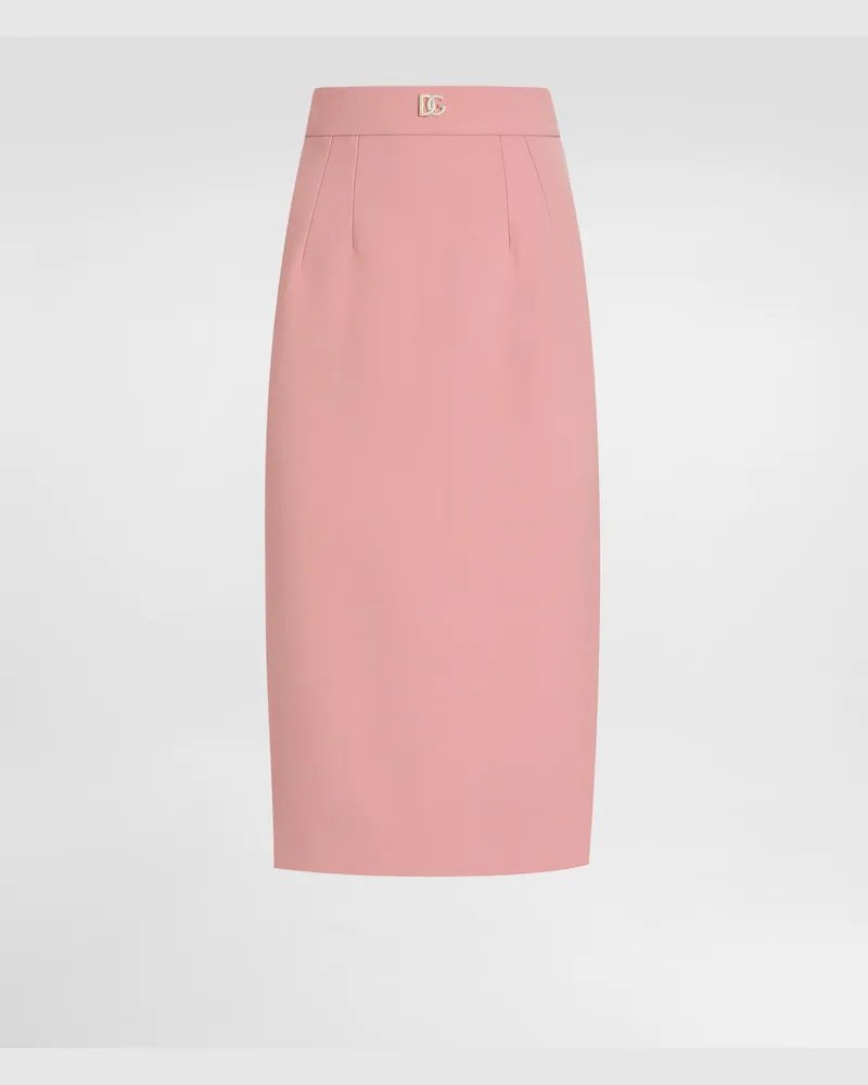 Dolce & Gabbana Gonna Tubino Longuette In Lana Con Logo Dg - Donna Gonne Rosa Rosa