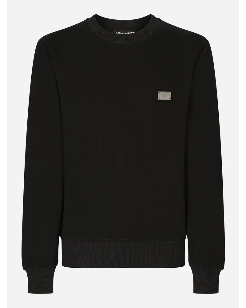 Dolce & Gabbana Felpa Jersey Con Placca Logata - Uomo Felpe Blu Cotone Blu