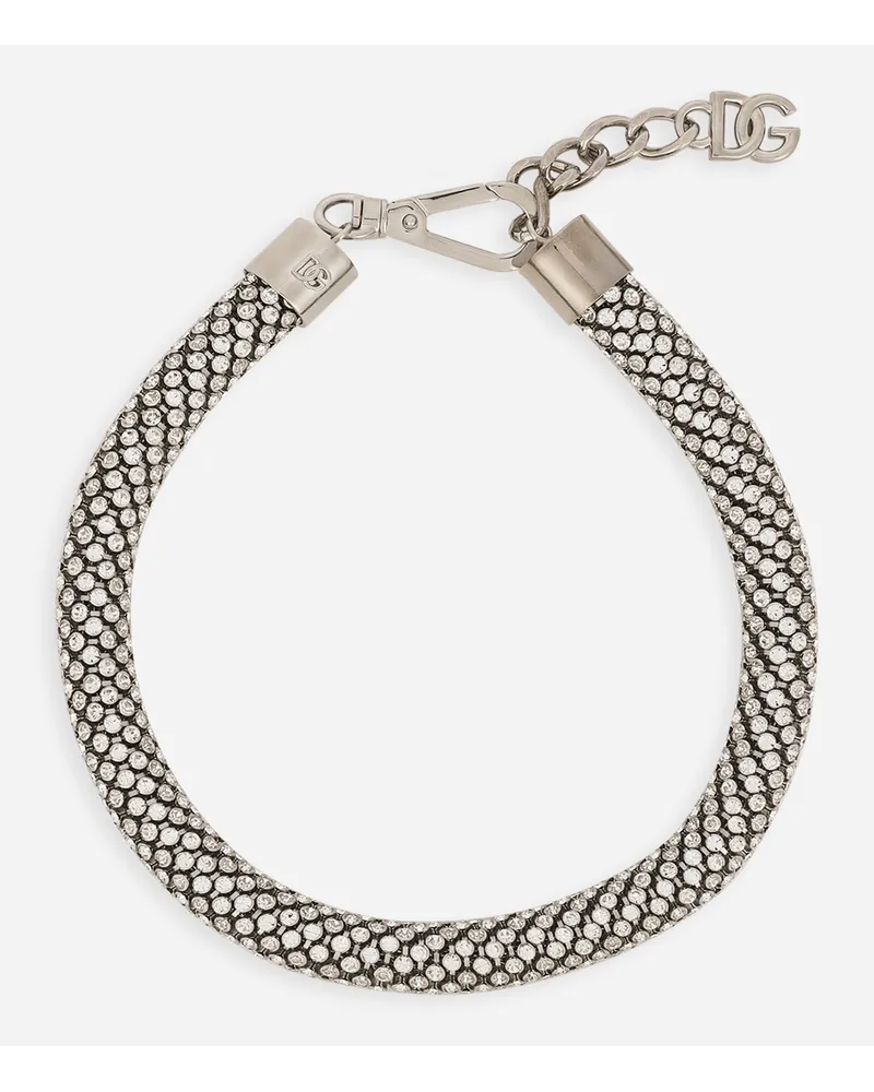 Dolce & Gabbana Collana Girocollo Tubolare Con Strass - Donna Bijoux Argento Metallo Argento