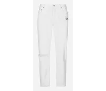 Jeans Loose Bianco Con E Rotture E Abrasioni - Uomo Denim Multicolore Denim