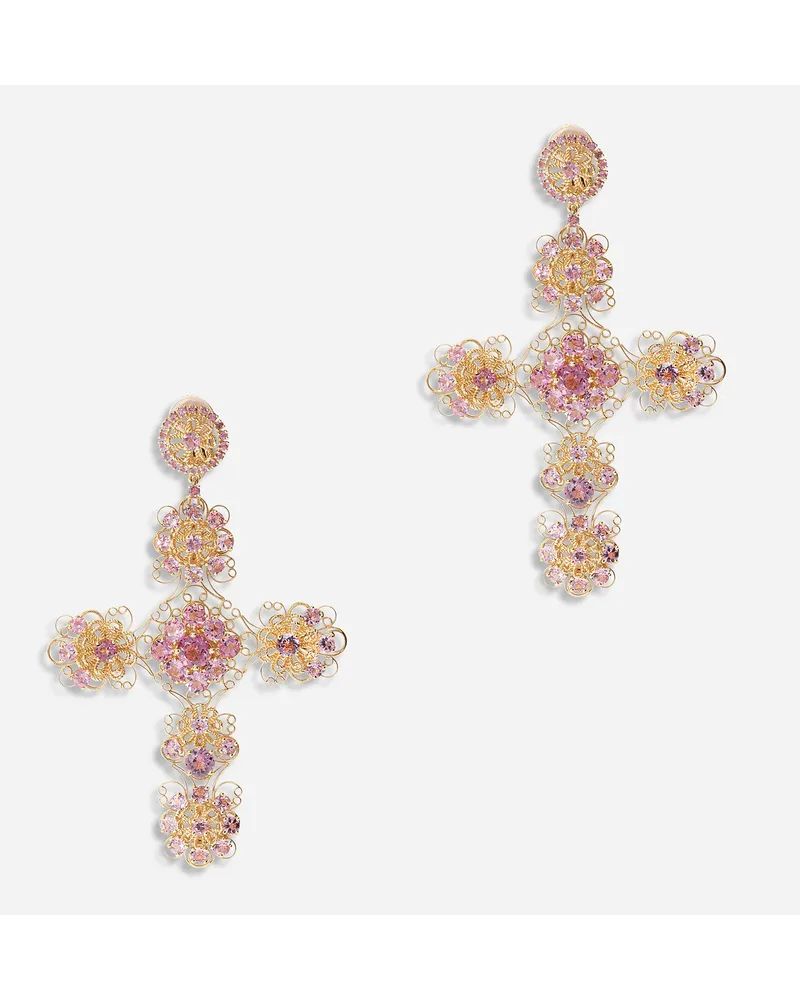 Dolce & Gabbana Pizzo Earrings In Yellow 18kt Gold With Pink Tourmalines - Donna Orecchini Oro Oro