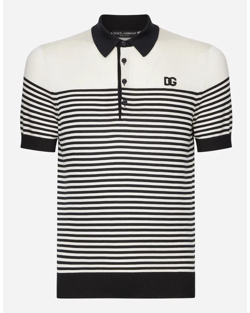 Dolce & Gabbana Polo In Seta A Righe Con Patch Dg - Uomo Maglieria Multicolore Multicolore