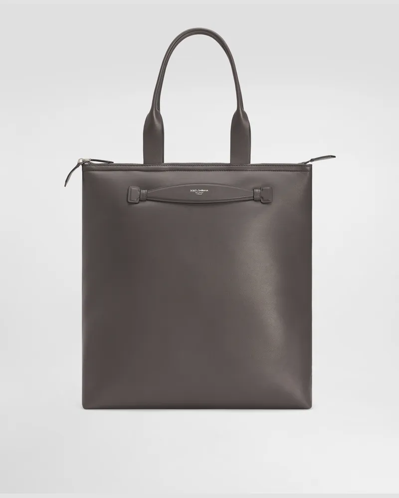Dolce & Gabbana Shopping In Pelle Di Vitello Nappata - Uomo Borse Shopping Grigio Pelle Grigio