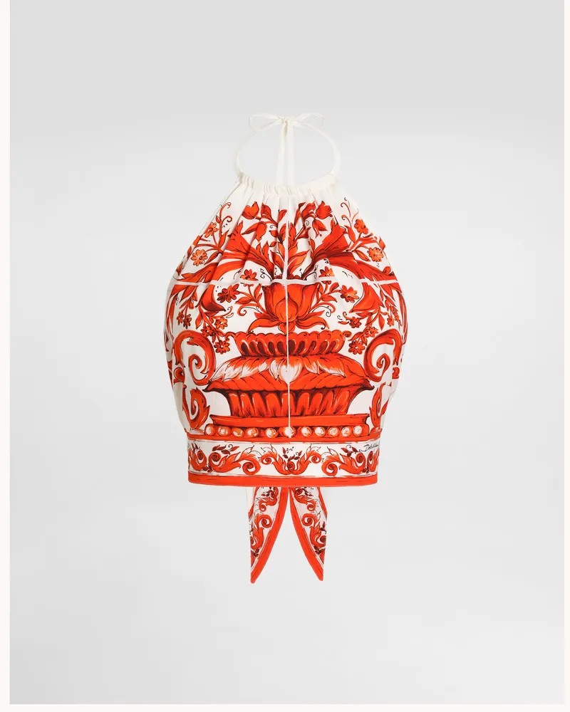 Dolce & Gabbana Top In Charmeuse Stampa Maiolica - Donna Camicie E Top Multicolore Variante