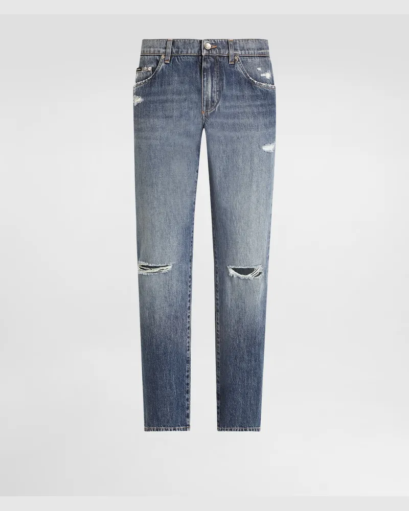 Dolce & Gabbana Jeans Classic In Cotone Con Placca - Uomo Denim Multicolore Variante