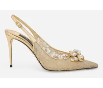 Slingback Rainbow Lace In Pizzo Lurex - Donna Décolleté E Slingback Oro Pizzo