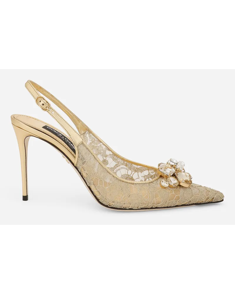 Dolce & Gabbana Slingback Rainbow Lace In Pizzo Lurex - Donna Décolleté E Slingback Oro Pizzo Oro