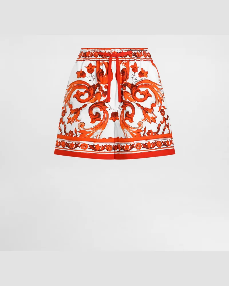 Dolce & Gabbana Bermuda In Popeline Stampa Maiolica - Donna Pantaloni E Shorts Multicolore Variante