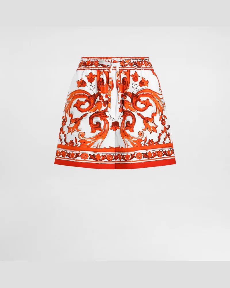Dolce & Gabbana Bermuda In Popeline Stampa Maiolica - Donna Pantaloni E Shorts Multicolore Variante