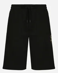 Dolce & Gabbana Bermuda Jogging Jersey Con Ricamo - Uomo Pantaloni E Shorts Nero Cotone Nero