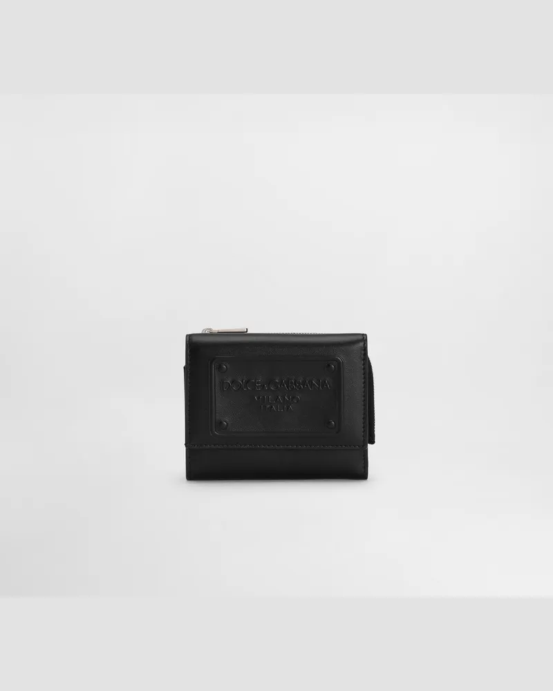 Dolce & Gabbana Portafoglio French Flap In Pelle Di Vitello Con Logo In Rilievo - Uomo Portafogli E Piccola Pelletteria Nero Pelle Nero