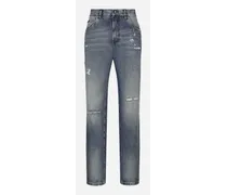 Jeans Classic Denim Blu Con Abrasioni - Uomo Denim Multicolore