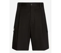 Bermuda Cargo Gabardina Stretch Placca Logata - Uomo Pantaloni E Shorts Blu Cotone