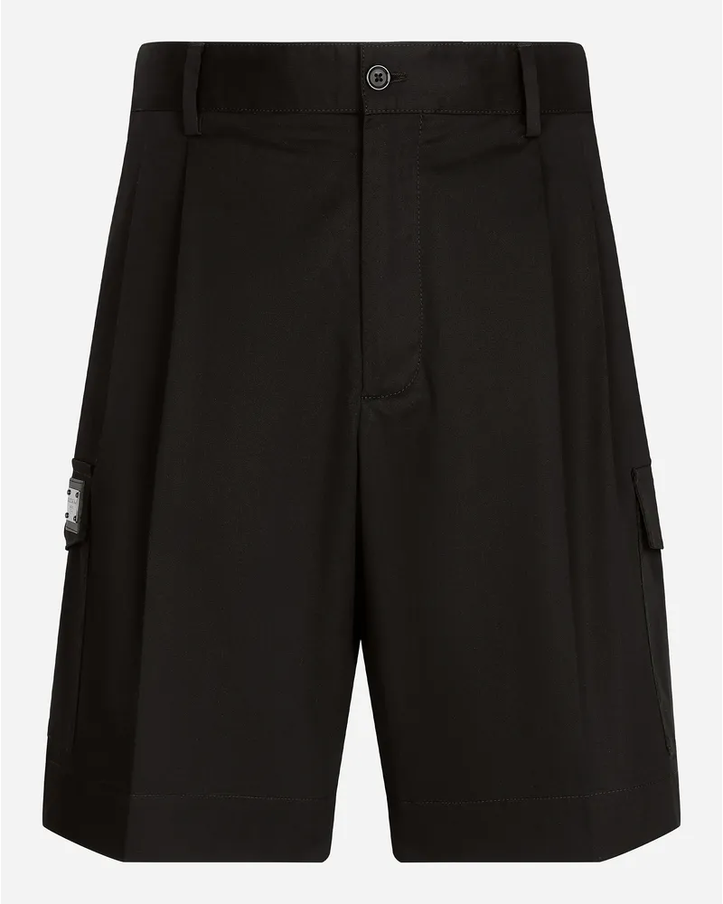 Dolce & Gabbana Bermuda Cargo Gabardina Stretch Placca Logata - Uomo Pantaloni E Shorts Blu Cotone Blu