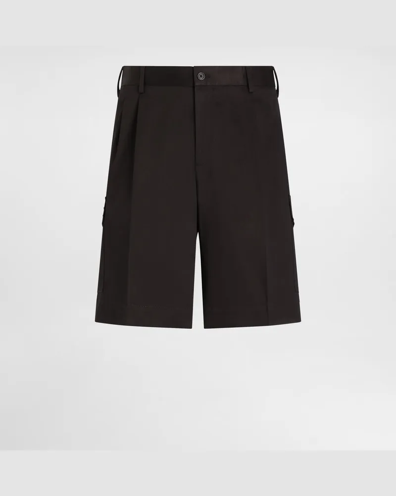 Dolce & Gabbana Bermuda Cargo Gabardina Stretch Placca Logata - Uomo Pantaloni E Shorts Blu Cotone Blu
